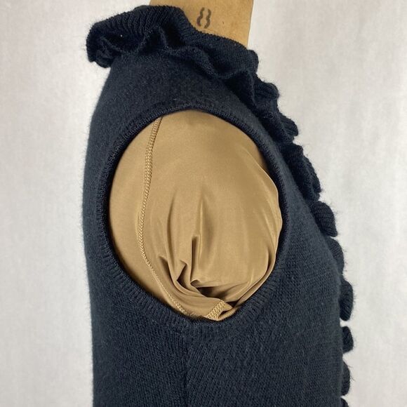 Lael Alpaca Sweater Vest Cardigan Medium Long Ruffle Collar Black Knit - Picture 5 of 16